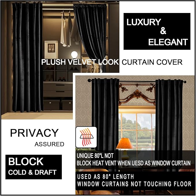 XTMYI Black Blackout Curtains 80 Inch Long - Image 3