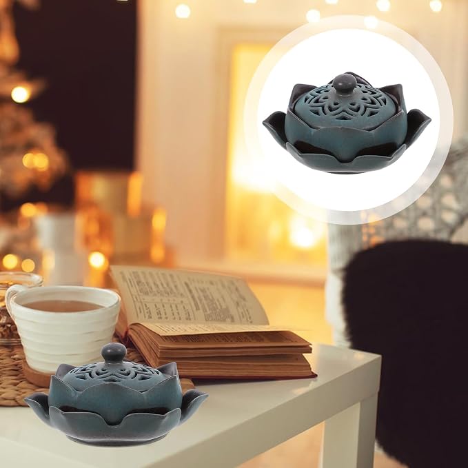 Happyyami Vintage Ceramic Lotus Incense Holder Censer - Image 9