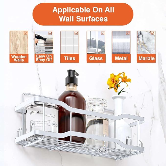 Shower Caddy Bathroom Shelves, The Athena Silken 4 Set, 40LB Capacity, Adhesive - Image 2