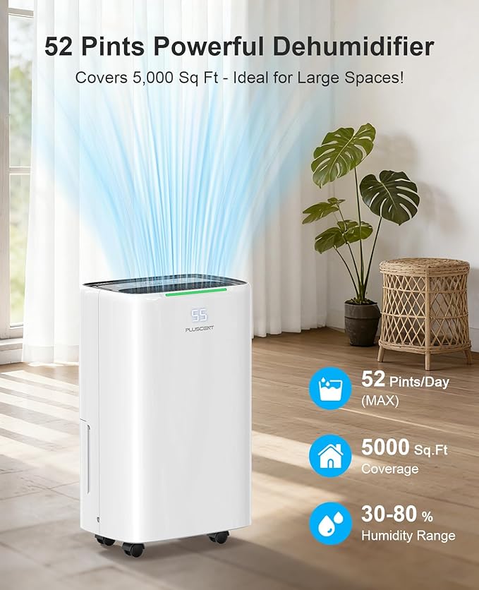 5000 Sq.Ft Dehumidifiers for Home, 52 Pints Compressor Dehumidifier for Basement - Image 3