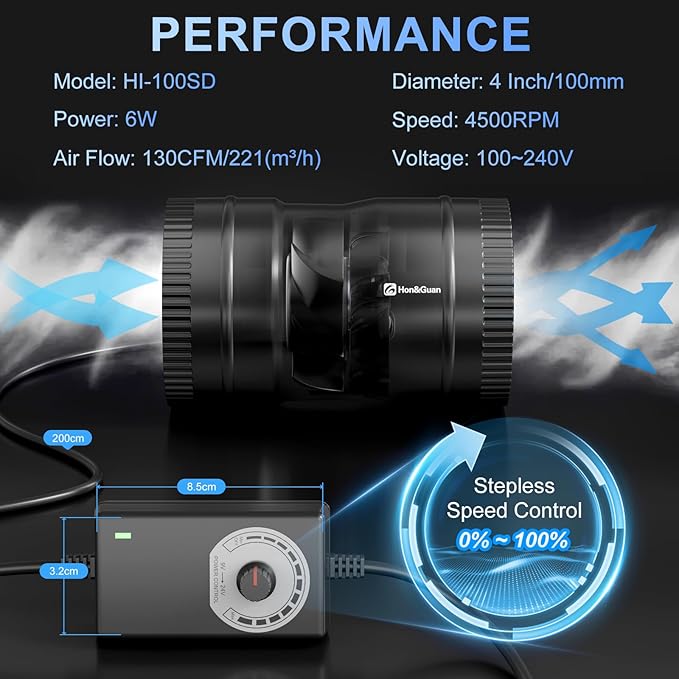 Hon&Guan 4 Inch Inline Booster Duct Fan - Image 6