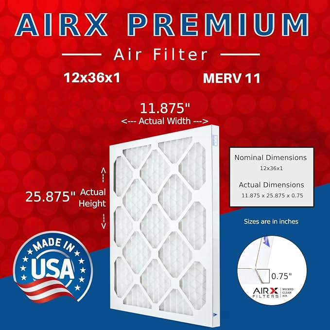 AIRX FILTERS WICKED CLEAN AIR 12x36x1 MERV 11 Electrostatic Pleated Air - Image 2
