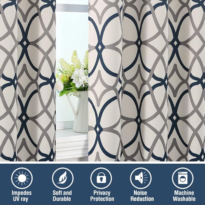 H.VERSAILTEX Blackout Curtains Printed Design 63 Inch Length 2 Panels Set - Image 6