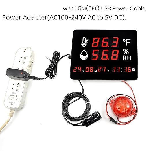 Large Display Thermometer Big Temperature Warning Light – Max Min to Monitor - Image 4