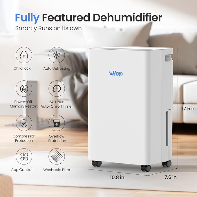 30 Pint Dehumidifier for Basement, Smart App Control, Continuous Drain - Image 3