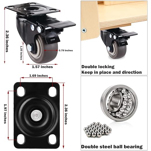 1.5" Casters Set of 8 Heavy-Duty Industrial Caster Wheels - Image 3