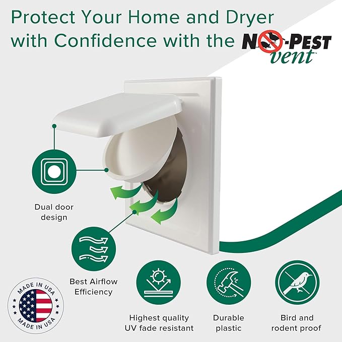 NO-PEST VENT, Exclusive Dual Door Dryer Vent Cover Outdoor 4 inch or Bathroom - Image 2
