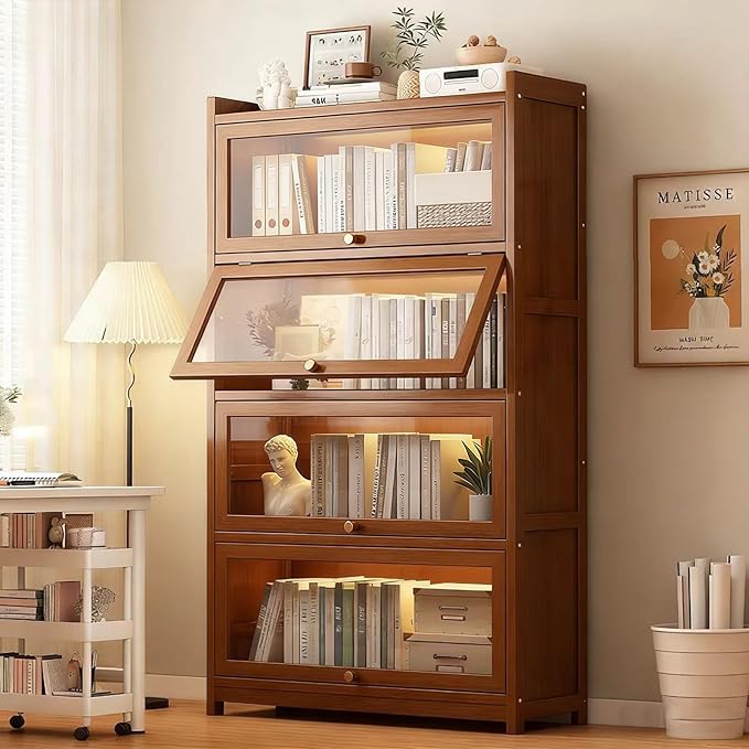 Display Cabinet with Acrylic Glass Doors, Tall Storage Cabinet with Adjustable - Image 6
