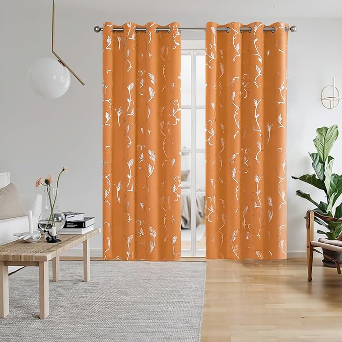 BUHUA Blackout Curtains Christmas Shinny Flower Print Thermal Insulated Room - Image 7