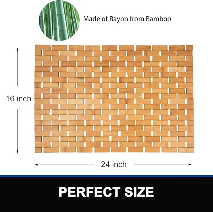 Bambo Bath Mat Bathroom Rugs Floor Wood Shower Bathtub Waterproof Non Slip - Image 7