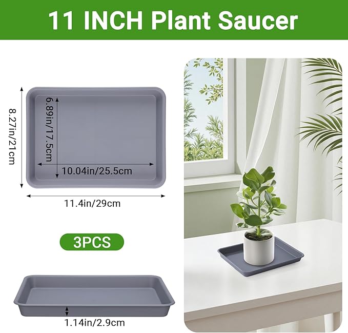 GREANER Grey Plastic Trays 11 Inch, UV Resistant Plant Pot Saucers - Image 2