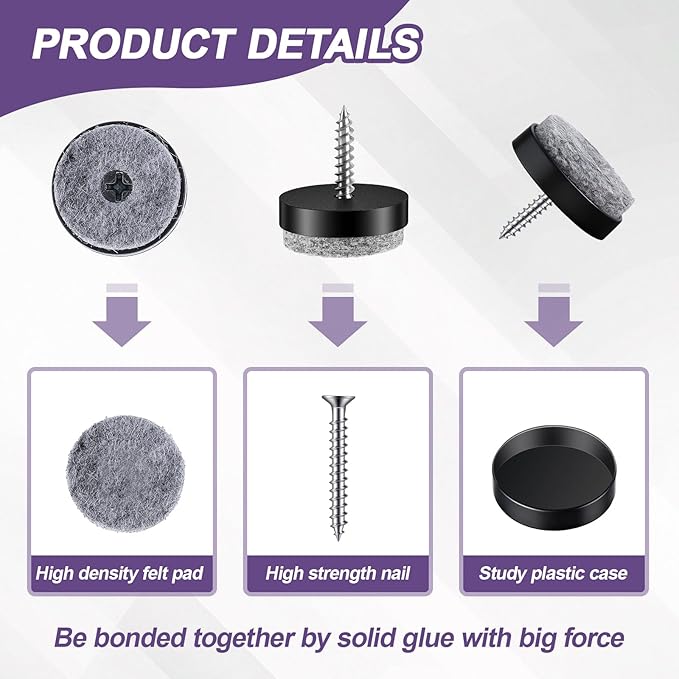 60 Pcs Black Screw on Furniture Felt Pads Kit, 0.8 Inch Non Slip Furniture Pads - Image 3