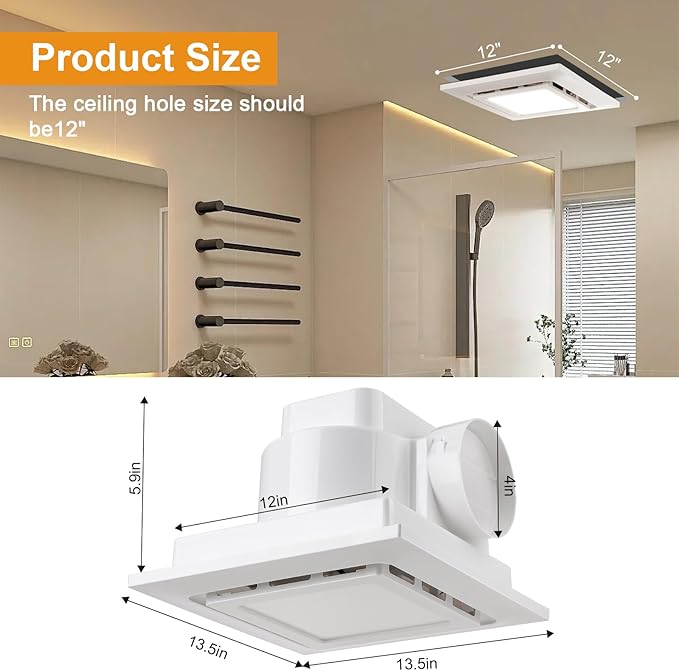 Bathroom Exhaust Fan with Light Ultra Quiet Ventilation Fan Combo 1.0 Sone - Image 2