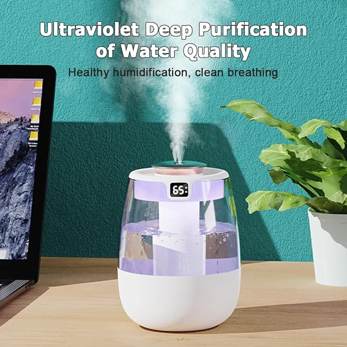 DONGKER Double Spray Humidifier, 1L Silent USB Digital Display Humidifier - Image 5