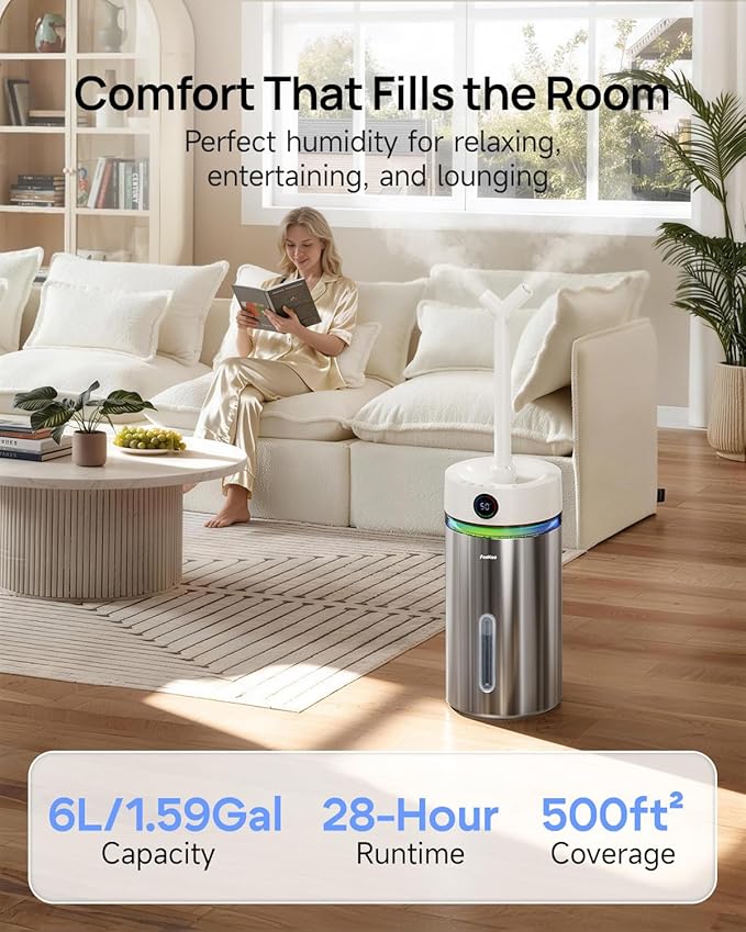 Feekaa Stainless Steel Humidifier Dishwasher Safe, 6L/1.6Gal Cool Mist - Image 2