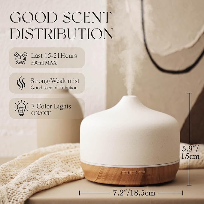 Porseme 500ml Ceramic Essential Oil Diffuser Aromatherapy Ultrasonic Cool Mist - Image 2