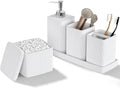 White Bathroom Accessories Set 5 Pieces, Resin Toothbrush Holders Set Complete by LetUsMakeHomeYourFavoriteDestination