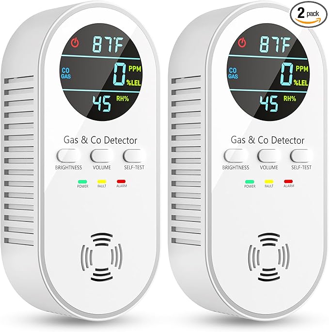 5-in-1 Carbon Monoxide Detectors, Natural Gas Leak Detector, Plug-in & Battery by VilfeLLC