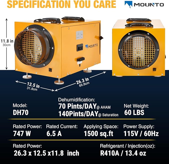 MOUNTO 140 PPD Crawl Space Dehumidifier – Commercial Basement Dehumidifier - Image 4