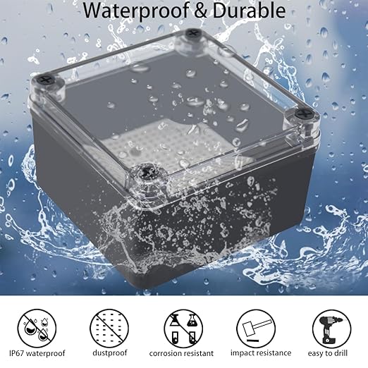 Junction Box, IP67 Waterproof ABS Black Project Box Clear Cover - Image 2