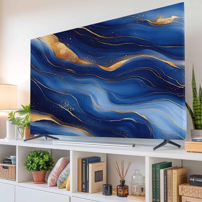 Seamless Abstract Wavy Line Indoor TV Cover, Elastic TV Screen Protector Gold by Unknown