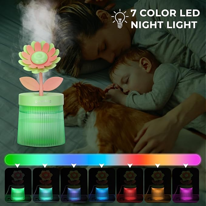 Cute Flower Mini Humidifier, 260ml Sunflower Desktop Humidifiers - Image 5