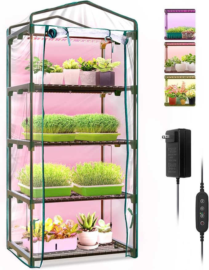 Bstrip Indoor Greenhouse with Grow Lights, 4 Tier 27.2" L×19.9" W×61.8" H Mini by Bstrip