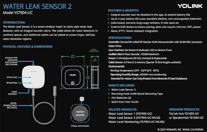 YoLink Water Leak Sensor 2, 1/4 Mile World's Longest Range Smart Home Water - Image 2