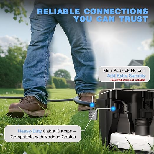Flemoon Medium Outdoor Electrical Box, IP54 Waterproof Extension Cord Cover w/6 - Image 8