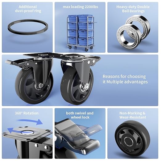 5 Inch Casters Set of 4 Heavy Duty, Caster Wheels - Image 3