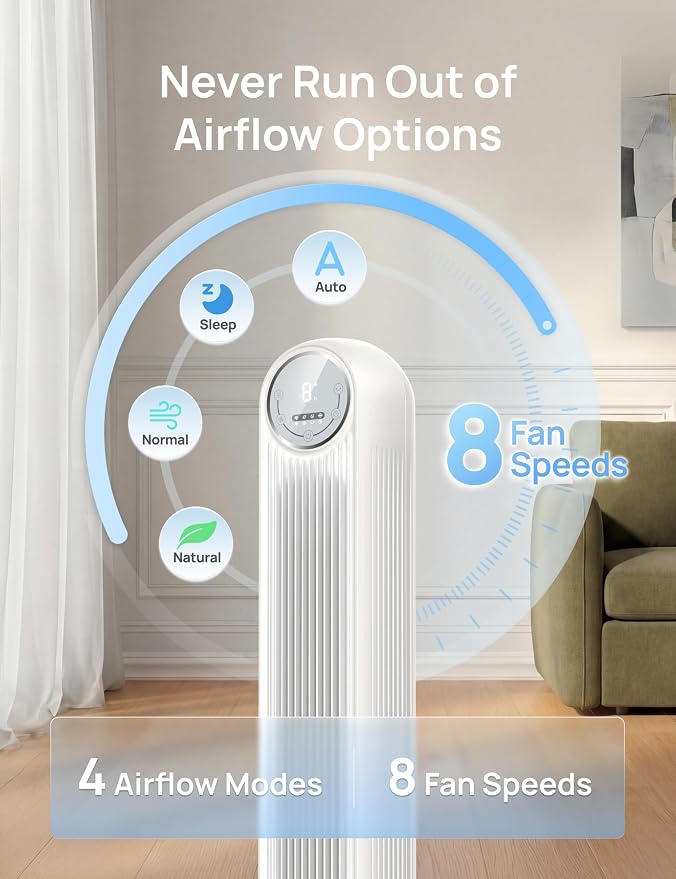 DREO Tower Fan for Bedroom, 2026 Upgraded DC Motor, 28ft/s High Velocity - Image 4