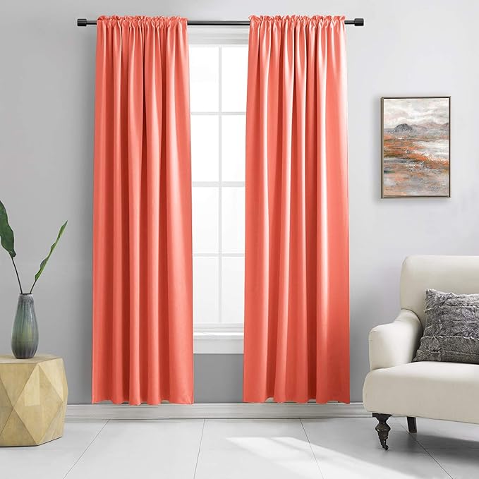 DONREN Coral Blackout Curtains Rod Pocket Curtain Panels -Thermal Insulated by DONREN