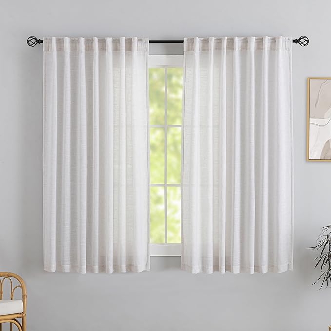 Off White Back Tab Curtains 64 Inches Long 2 Panels by DONREN