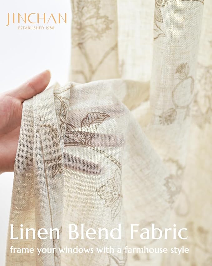 jinchan Linen Curtains Floral Curtain 84 Inch Length - Image 3