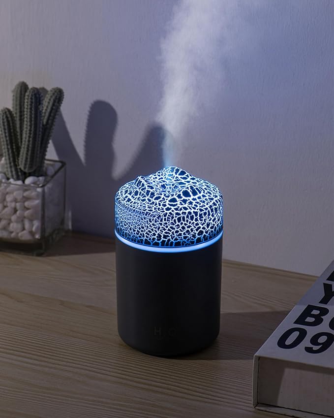 Portable Mini Humidifier, Colorful Volcanic Texture, 300mL Cool Mist Humidifier by Saunana