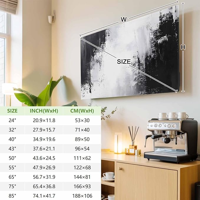 Abstract Black White Gradient Indoor TV Cover, Elastic TV Screen Protector - Image 4