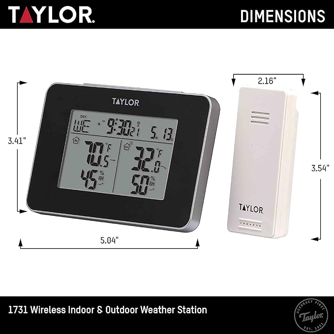 Taylor Wireless Digital Indoor Outdoor Thermometer and Hygrometer, Weather - Image 5