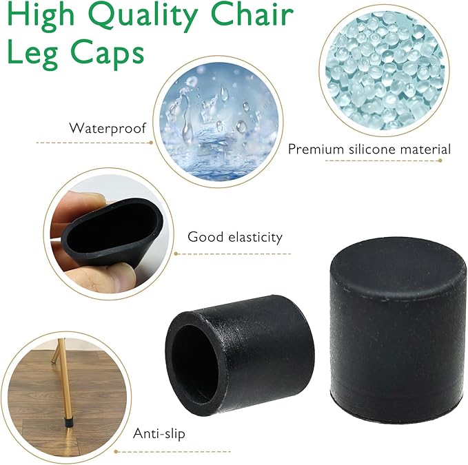 15/64" Silicone Chair Leg Floor Protectors, Rubber Chair Leg Caps, Non-Slip - Image 2