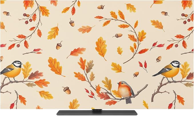 Thanksgiving Autumn Sparrows on Orange Indoor TV Cover, Elastic TV Screen - Image 2