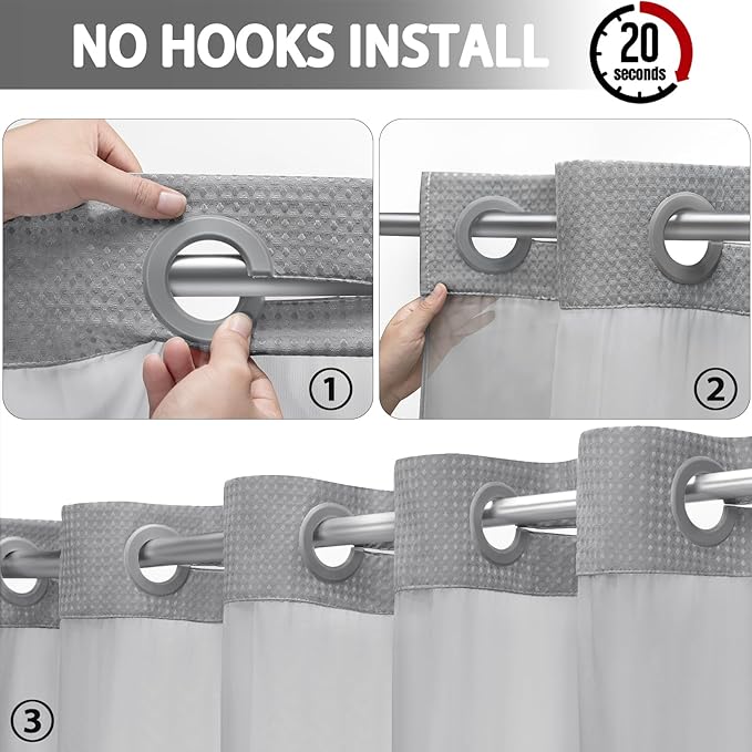 No Hook Shower Curtain and Liner Set - Image 2