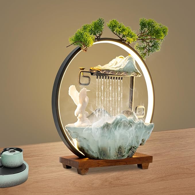 15In White Crane Water Fountain Waterfall Indoor Tabletop Decration Humidifier - Image 9