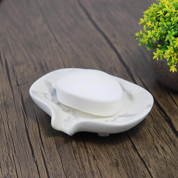 Ceramic Marble Texture Soap Dish, Self Draining Slot, Portable - Image 7
