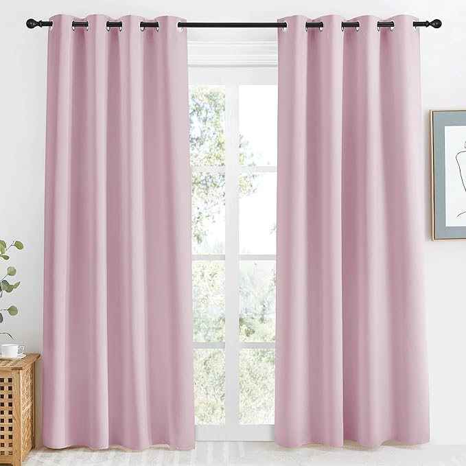 NICETOWN Baby Pink Blackout Curtain 86 inch Long, W55 x L86, 1 Panel, Thermal by NICETOWN