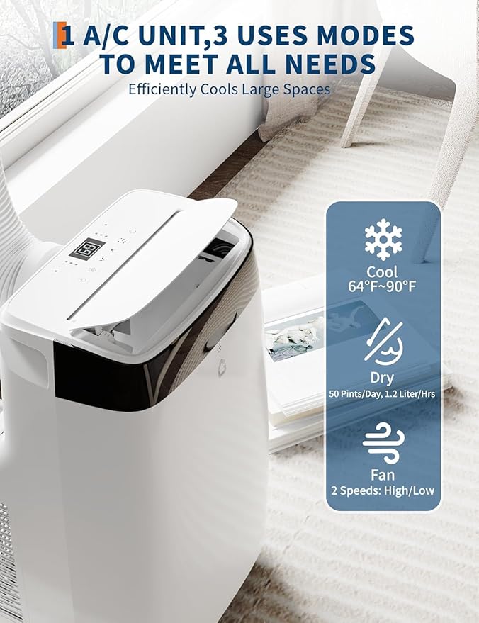 12, 000 BTU Portable Air Conditioner - 3 in-1 AC - Image 2
