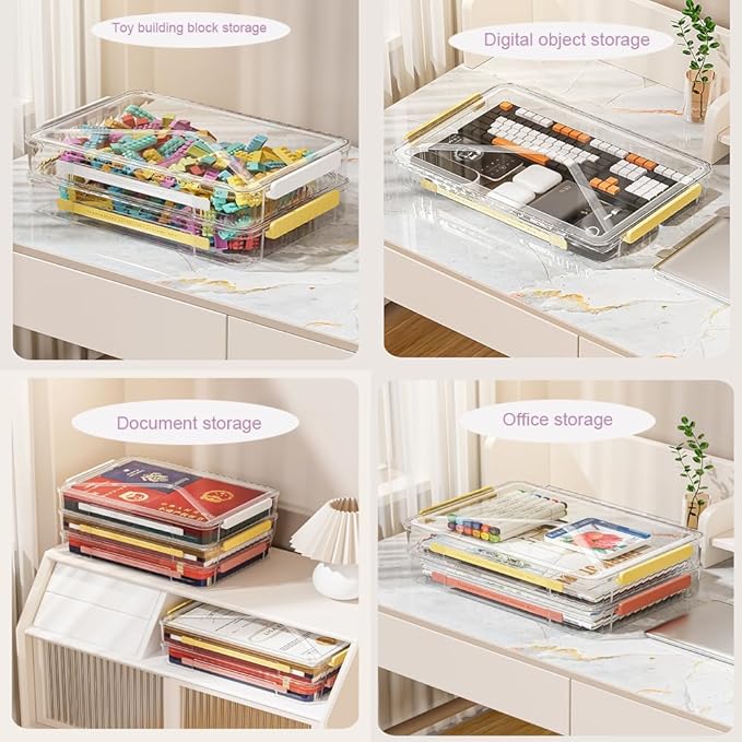 2 Pack Clear Plastic File Boxes w/Latching Lids, Stackable A4 Storage - Image 6