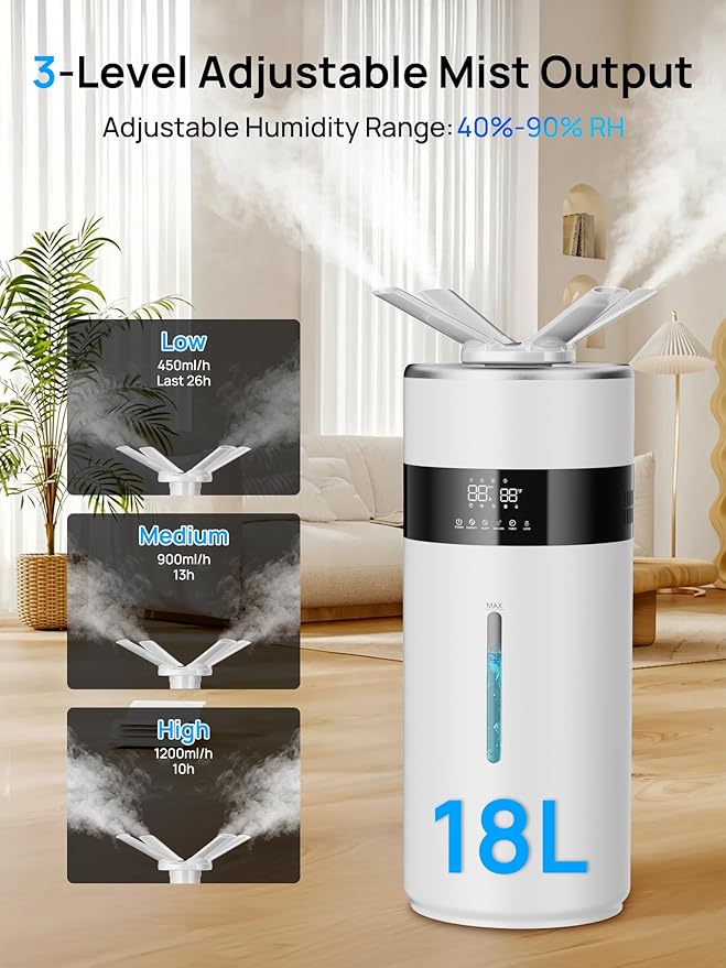 1200ml/h Humidifier for Bedroom up to 2000 sq.ft, 4.8Gal/18L Large Tank - Image 2