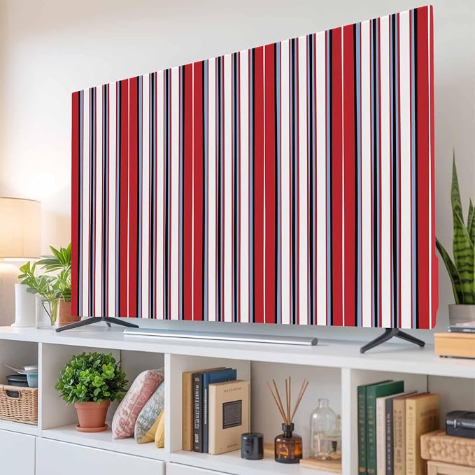 Modern Minimalist Stripe Line on White Indoor TV Cover, Elastic TV Screen - Image 6