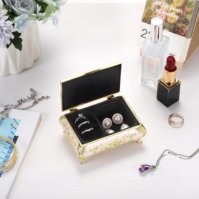 Hipiwe Vintage Jewelry Box Metal Trinket Chest Treasure Display Case - Image 2