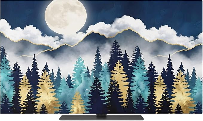 Moonlit Night Forest Mountains Indoor TV Cover, Elastic TV Screen Protector - Image 2
