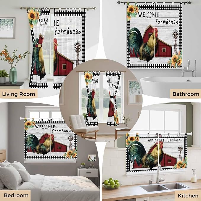 Farmhouse Rooster Bedroom Curtains 63 Inch Length, Window Curtains Tab Top - Image 7